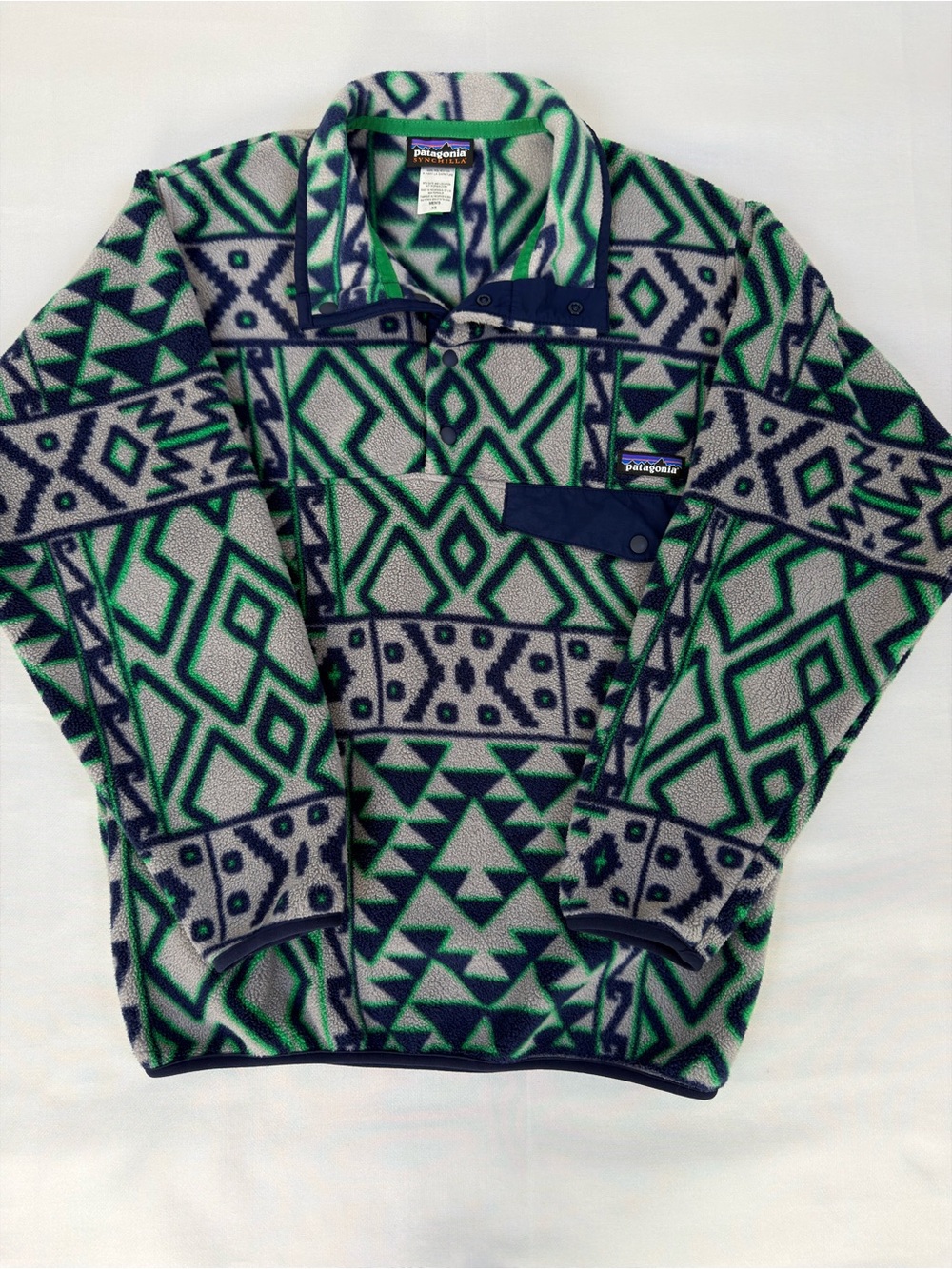 Patagonia Synchilla Snap-T Men’s XS Gray Green Aztec Fleece Pullover - Picture 2 of 13